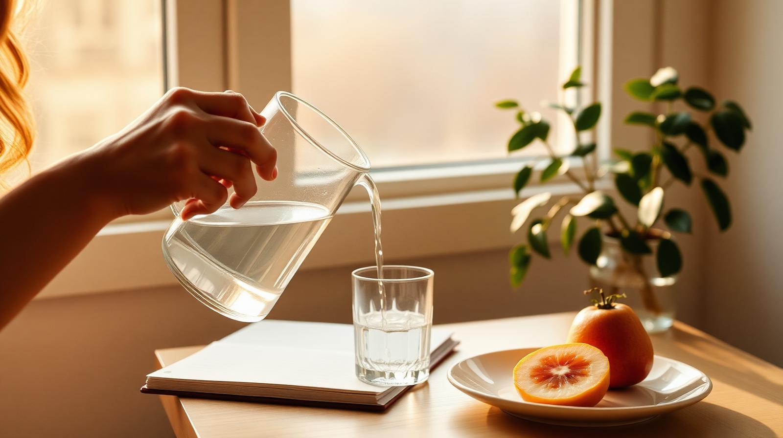Ritual matutino con agua y journal